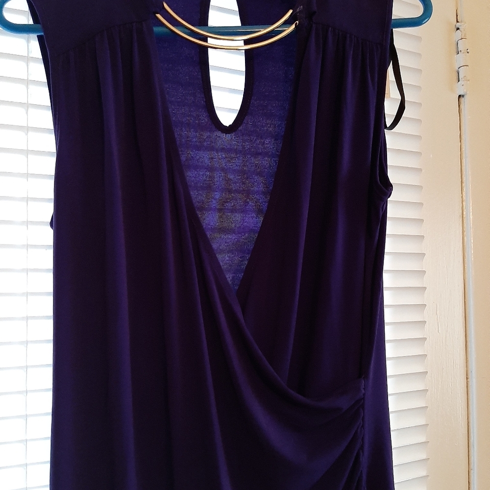 Royal blue dress with gold necklace